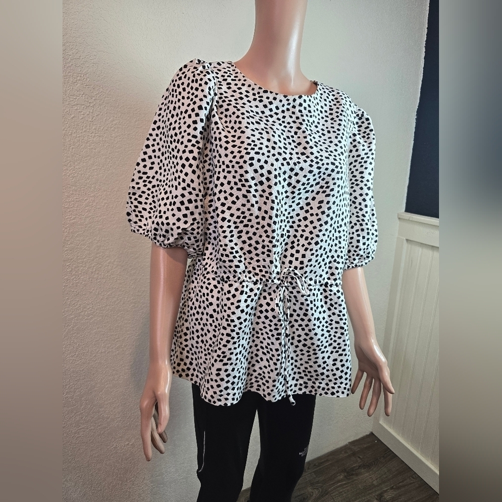 Alfani womens coral tides shirt linen blend white black Size Xl - Picture 2 of 12